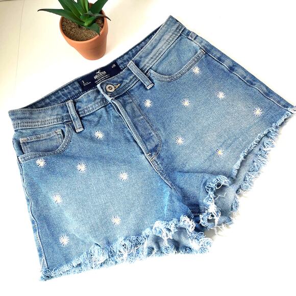 Hollister Y2K Daisy Button Fly Jean Womens Shorts Sz 3 Festival Frayed Embroider - Picture 1 of 9